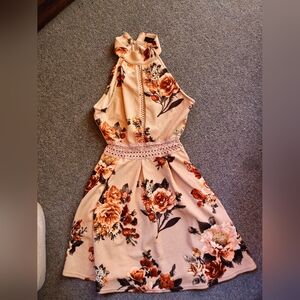 Medium Floral Dress in Peach and Brown By MINE